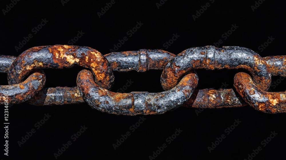 Poster a rusted, worn chain with a padlock against a black backdrop, representing security, protection, and