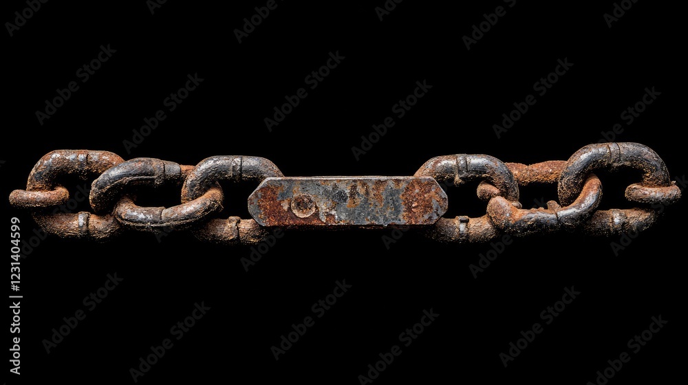 Poster a rusted, worn chain with a padlock against a black backdrop, representing security, protection, and