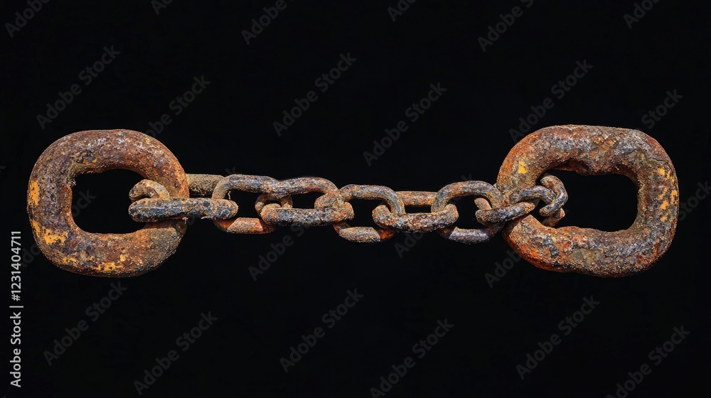 Poster a rusted, worn chain with a padlock against a black backdrop, representing security, protection, and