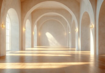 Obraz premium Minimalist Modern Art Gallery Interior with Symmetrical Design and Vertical Mockup Posters