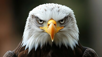 Obraz premium Close-up portrait of a bald eagle, intense gaze, sharp focus.