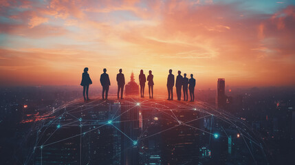 Fototapeta premium Professional business team working on a project together in the office Using innovation economic growth charts and network connections to accompany the data. in analyzing future trends
