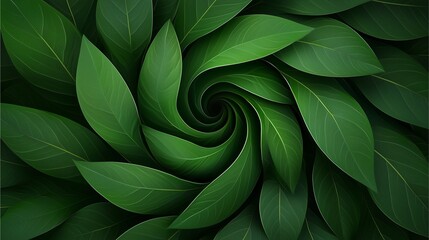 A mesmerizing spiral pattern of green leaves, creating a vibrant and soothing natural design.