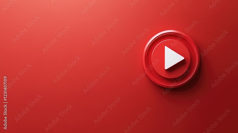 Fototapete a simple, clean red background with a play symbol or push button, conveying the idea of initiating s