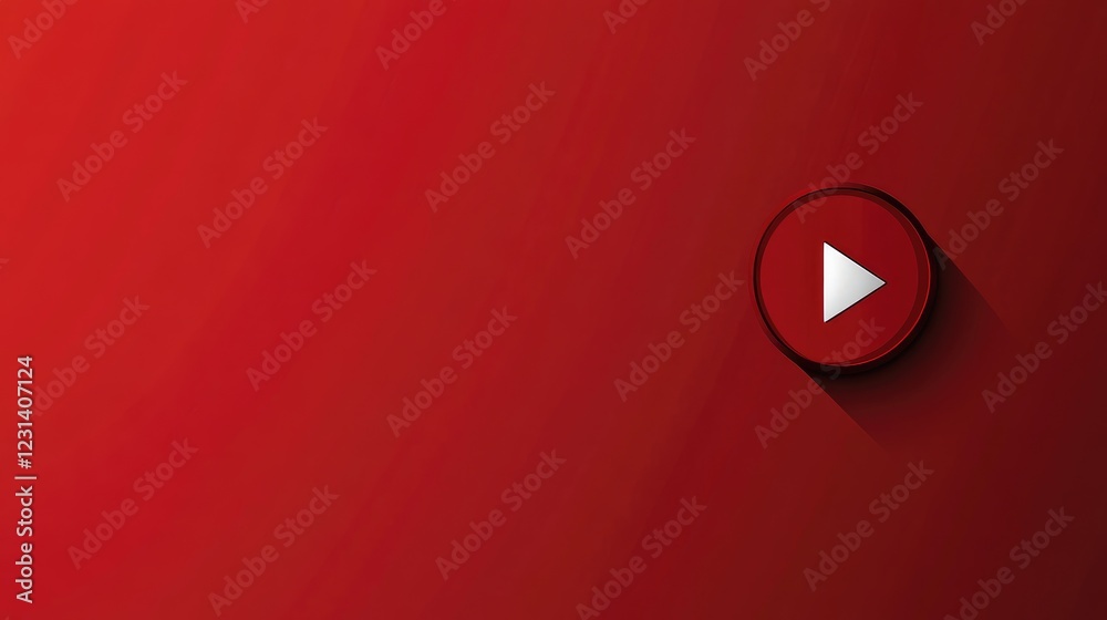 Fototapete a simple, clean red background with a play symbol or push button, conveying the idea of initiating s