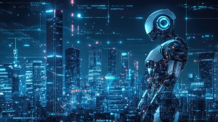 Obraz premium A sleek, futuristic cityscape with advanced robotic systems and innovative urban planning elements, perfect for technology and smart city concepts