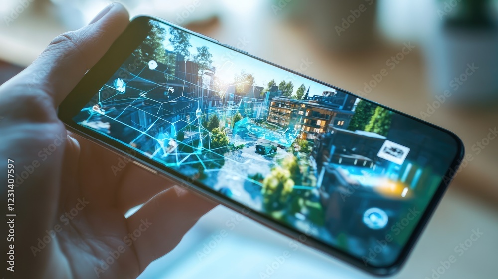 Aufkleber A smartphone showing AR elements interacting with the physical world, creating a seamless integration of technology with everyday life