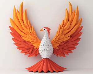 Obraz premium A vibrant, artistic representation of a phoenix, featuring striking orange and yellow wings and a white body, symbolizing rebirth and creativity.