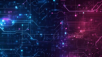 Abstract Digital Circuitry Glowing Neon Lines