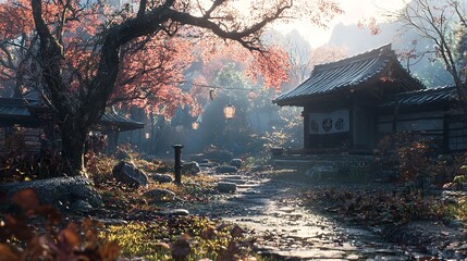 Lavender field at golden hour with enchanting evening light and dreamy bokeh effects illuminating the tranquil landscape