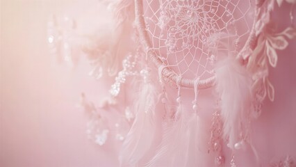 Delicate Pink Dreamcatcher with Feathers and Beads