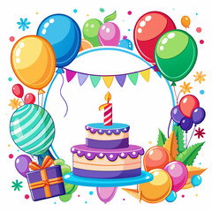 One year old birthday postcards with confetti, garlands, cake and candles. Invitations, happy birthday.