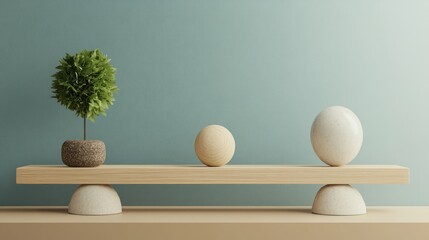 A visual representation of balance in 3D, with objects carefully placed to symbolize equilibrium, perfect for wellness, decision-making, or business concepts