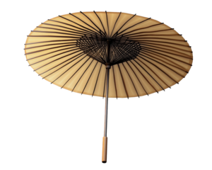 Elegant Japanese parasol with traditional design, featuring round shape and intricate ribbing. This umbrella is perfect for outdoor events or as decorative piece
