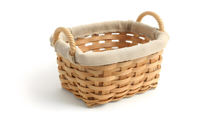 Obraz premium wicker basket for clothes on a white background. Empty wicker baskets with fabric. 