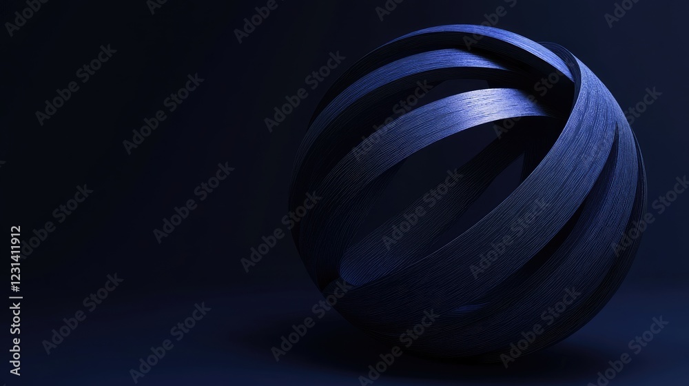 Poster An abstract blue geometric sphere sliced into layered pieces, set against a dark blue background, conveying depth and complexity in a minimalist design