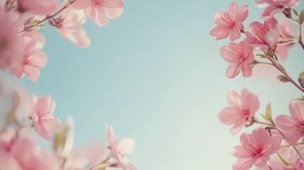 Naklejka premium Delicate pink floral frame with a soft pastel background, leaving a clear space for creative text or photo. The perfect romantic design with a clean, minimal style