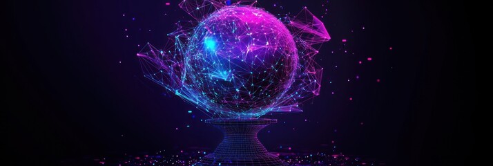 Obraz premium Futuristic glowing orb on pedestal, abstract digital art.