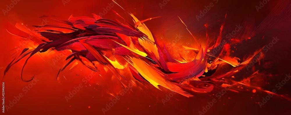 Sticker a dynamic red and orange abstract design with bold brush strokes and glowing edges