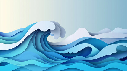 Paper Sea waves. Stylized layers resembling water with a flowing effect, paper cut out effect. Sea waves pattern