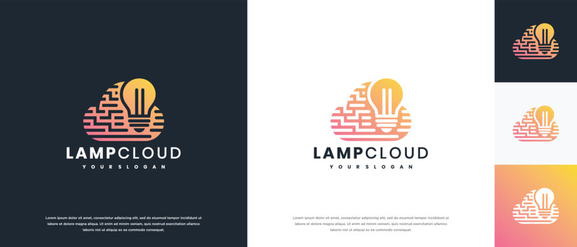 Light bulb cloud logo design. Cloud digital technology logo design vector icon with light bulb.