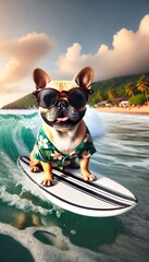 surfer dog with surfboard