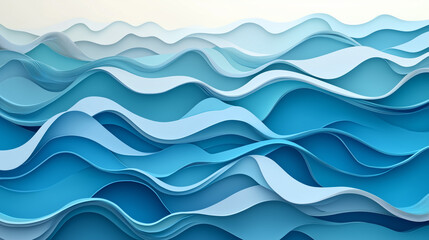 Fototapeta premium Paper Sea waves. Stylized layers resembling water with a flowing effect, paper cut out effect. Sea waves pattern