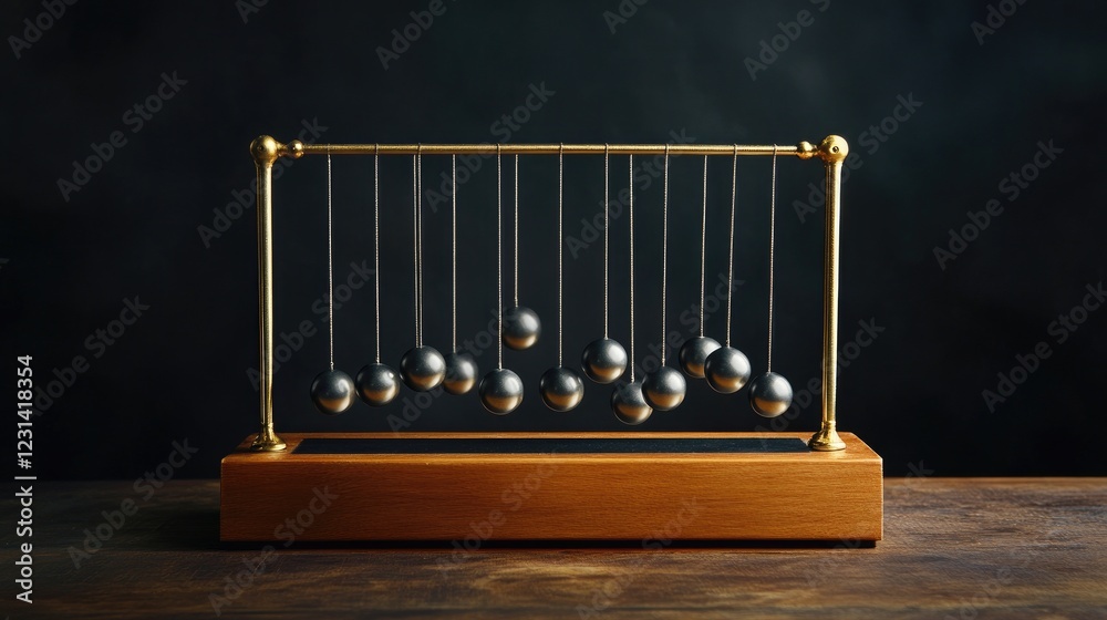 Aufkleber newton cradle with the balls swinging, showcasing the principles of physics and motion, ideal for ed