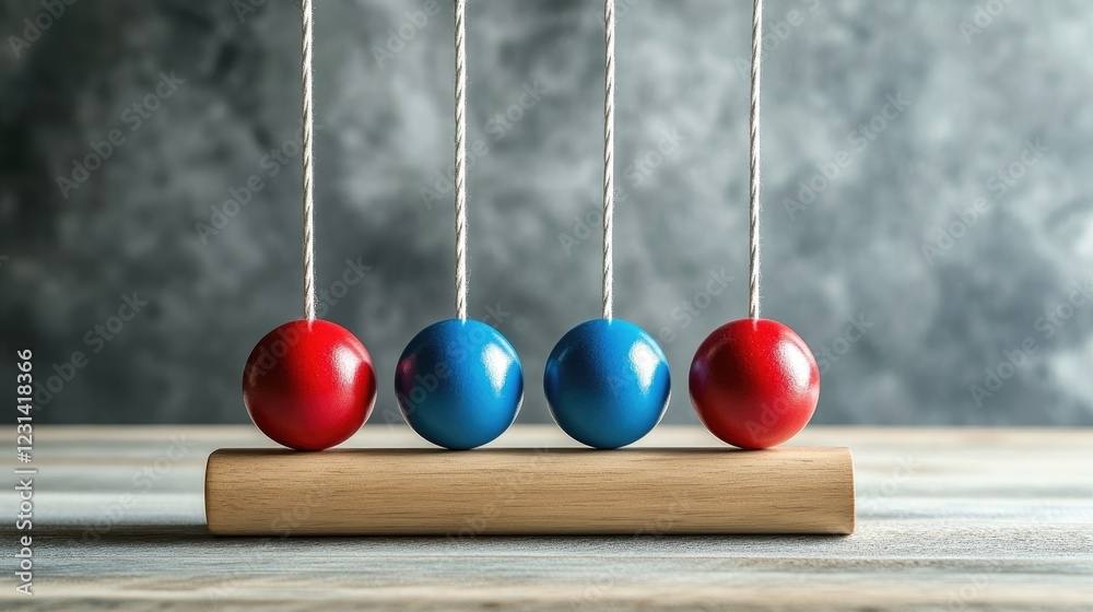 Aufkleber newton cradle with the balls swinging, showcasing the principles of physics and motion, ideal for ed