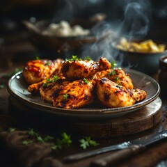 Chicken sizzling with smoki flavor on plate