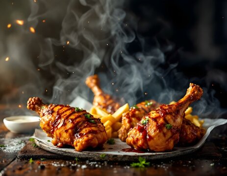 Chicken sizzling with smoki flavor on plate