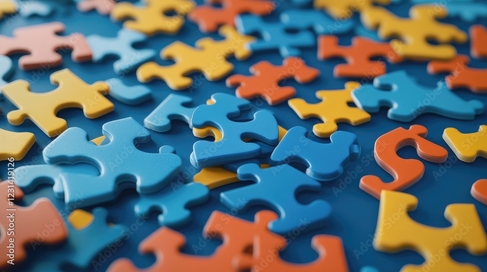 Aufkleber Puzzle texture design with questions and answers on a blue background, creating a fun and vibrant visual ideal for learning, education, and communication topics