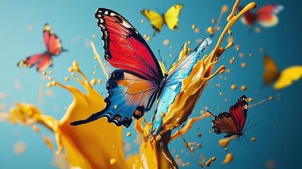 Colorful butterfly paint splash, vibrant background