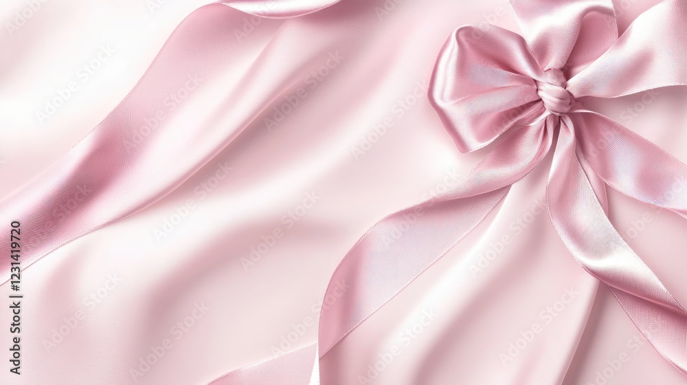 Poster soft pastel pink background with a satin ribbon frame, creating an elegant and feminine design perfe