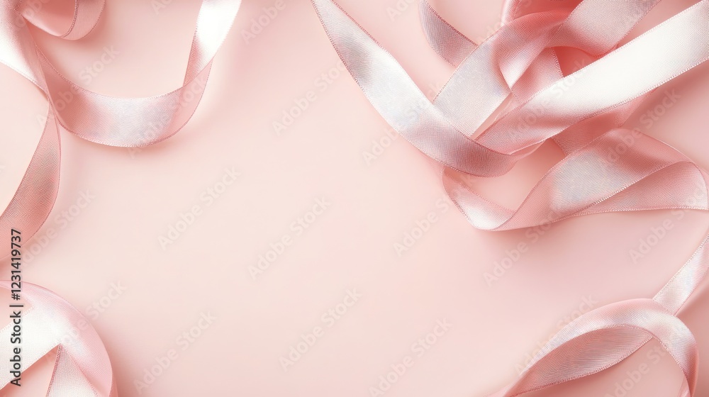 Poster soft pastel pink background with a satin ribbon frame, creating an elegant and feminine design perfe