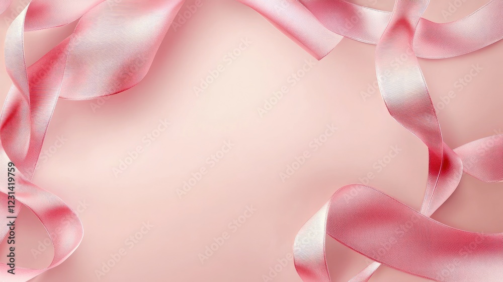 Poster soft pastel pink background with a satin ribbon frame, creating an elegant and feminine design perfe