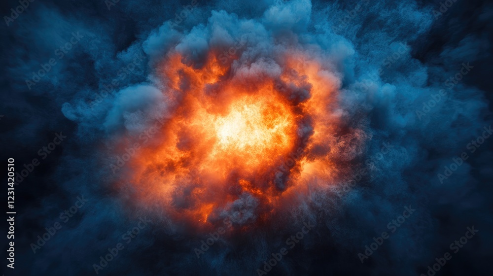 Poster thick smoke billowing outward in a dramatic explosion, leaving the center open for adding text or im