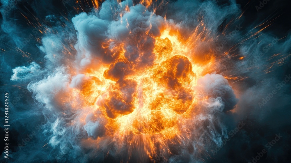 Poster thick smoke billowing outward in a dramatic explosion, leaving the center open for adding text or im