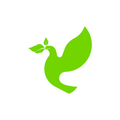 illustration of the logo image of a pigeon carrying leaves with its beak. isolated on white background