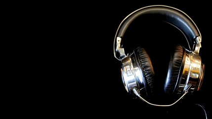 Headphones silver and black, isolated on dark background