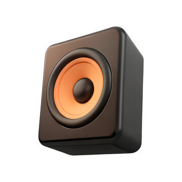 Black Audio Studio Acoustic Speaker. 3d rendering isolated on white background. Cartoon plastic style icon