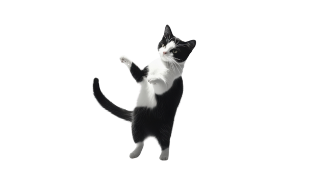 Playful black and white cat jumping with transparent background - Powered by Adobe