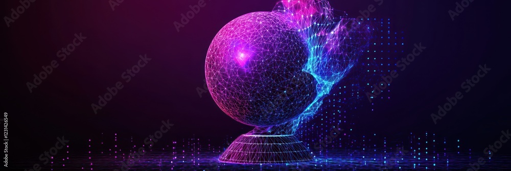 Wall mural glowing orb on a stand with particle effects.