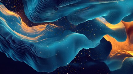 Obraz premium Abstract flowing blue, gold forms with sparkles, for background use