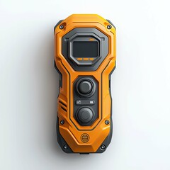 Futuristic Handheld Device: Sleek Orange and Black Control Panel with Digital Display