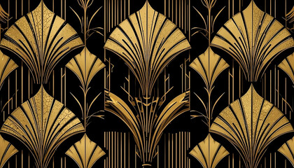 luxurious black and gold art deco pattern with intricate symmetrical design, perfect for vintage, elegant, and stylish backgrounds