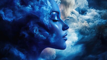 A dreamy, celestial-inspired beauty composition featuring cosmic blue shimmer pigments