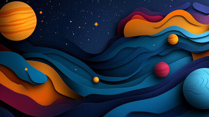 Paper Space. Layers imitating planets, starry skies, and galaxies, paper cut out effect. space background made of paper
