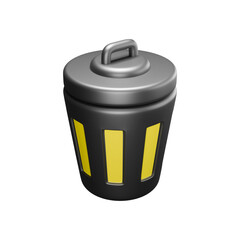 a 3d rendered illustration of black with yellow garbage can