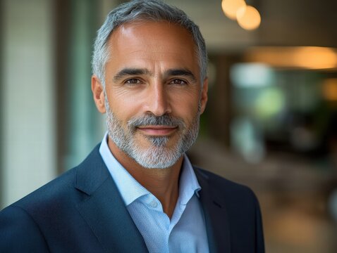 A professional male portrait in business attire, captured in a well-lit office environment with a confident and approachable expression.